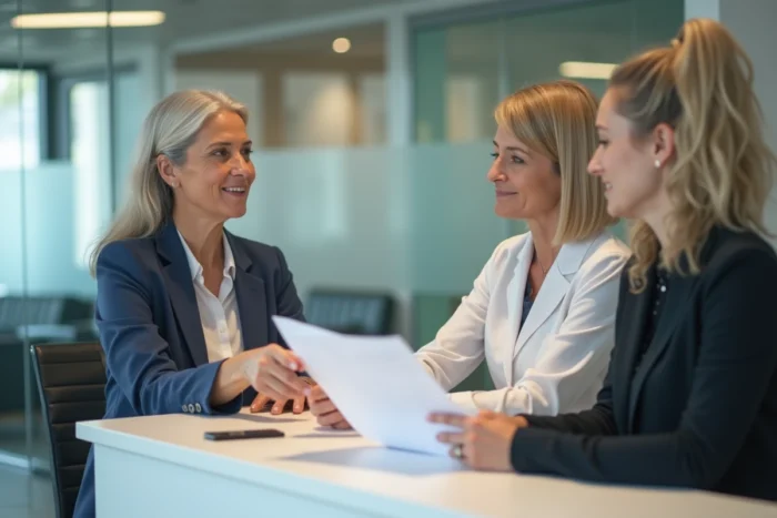 Femme discutant du remboursement de prothèse capillaire avec une conseillère de mutuelle santé