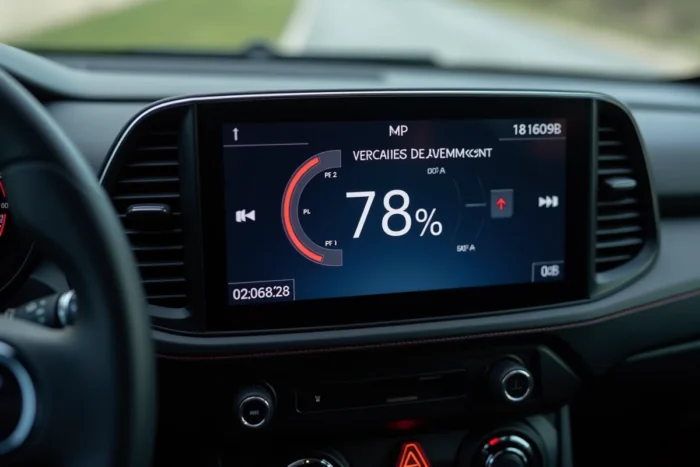 Écran GPS de la Citroën C3 Aircross affichant une barre de progression de mise à jour cartographique