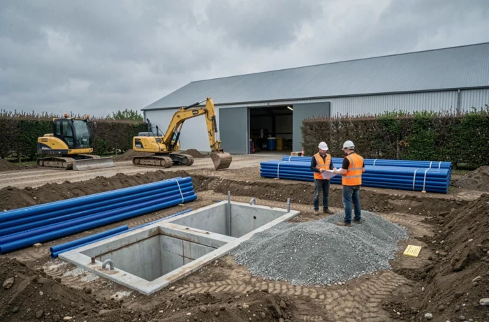 Installation d'un système de récupération d'eau de pluie souterrain sur une exploitation agricole française